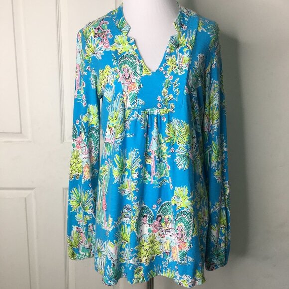 Lilly Pulitzer 24965 Mandy V Neck Jungle Toile Glam Tunic Shirt Size Medium - Picture 2 of 16